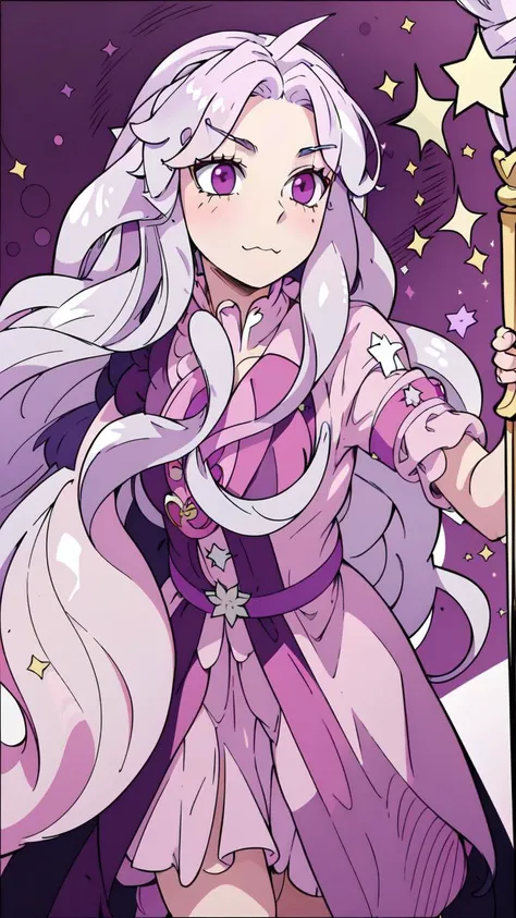 masterpiece, best quality,
<lora:Abigail-002-000007:0.7> abigail, long hair, solo, looking at viewer, purple eyes, very long hair, white hair, pink eyes, curly hair
vivid colors,
1girl, (solo)
(magical girl outfit, magic wand:1.2)
standing on one leg,
fighting against monster,
<lora:uwu:0.8> ;3,( uwu, catmouth)