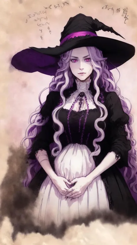 masterpiece, best quality
<lora:Necronomicon-10:0.8> (Necronomicon Sketch), paper,
<lora:Abigail-002-000007:0.6> abigail, long hair, solo, looking at viewer, purple eyes, very long hair, white hair, pink eyes, curly hair
"adult woman", (25 years old, 25y.o.),
evil witch, black dress, witch hat, horror \(theme\), dark, blood,