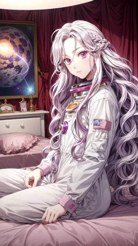 masterpiece, best quality,
<lora:Abigail-002-000007:0.7> abigail, long hair, solo, looking at viewer, purple eyes, very long hair, white hair, pink eyes, curly hair
vivid colors,
1girl, (solo)
(astronaut:1.2)
bedroom
" "
<lora:add_detail:1>