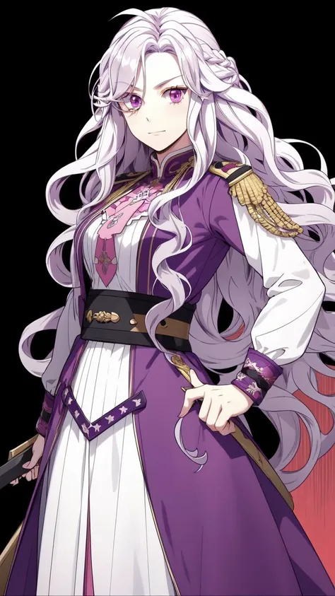 masterpiece, best quality,
<lora:Abigail-002-000007:0.7> abigail,  long hair, solo, looking at viewer, purple eyes, very long hair, white hair, pink eyes, curly hair
vivid colors,
1girl, (solo)
(combat outfit:1.2)
" "
heroic, gallant, brave, uplifting, inspiring  
"                            "