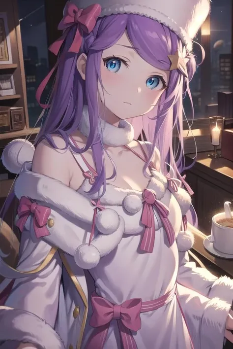 anastasiahoshin, <lora:anastasiahoshin-lora-nochekaiser:1>,
anastasia hoshin, long hair, blue eyes, purple hair, swept bangs,
BREAK hair ornament, long sleeves, hat, dress, bow, star \(symbol\), white dress, fur trim, white headwear, pink bow, pom pom \(clothes\), star hair ornament,
BREAK looking at viewer, full body,
BREAK indoors,
BREAK <lyco:GoodHands-beta2:1>, (masterpiece:1.2), best quality, high resolution, unity 8k wallpaper, (illustration:0.8), (beautiful detailed eyes:1.6), extremely detailed face, perfect lighting, extremely detailed CG, (perfect hands, perfect anatomy),