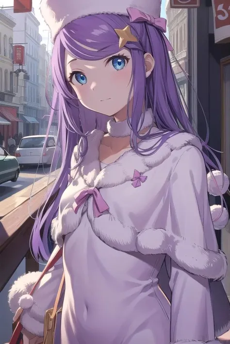 anastasiahoshin, <lora:anastasiahoshin-lora-nochekaiser:1>,
anastasia hoshin, long hair, blue eyes, purple hair, swept bangs,
BREAK hair ornament, long sleeves, hat, dress, bow, star \(symbol\), white dress, fur trim, white headwear, pink bow, pom pom \(clothes\), star hair ornament,
BREAK looking at viewer, full body,
BREAK indoors,
BREAK <lyco:GoodHands-beta2:1>, (masterpiece:1.2), best quality, high resolution, unity 8k wallpaper, (illustration:0.8), (beautiful detailed eyes:1.6), extremely detailed face, perfect lighting, extremely detailed CG, (perfect hands, perfect anatomy),