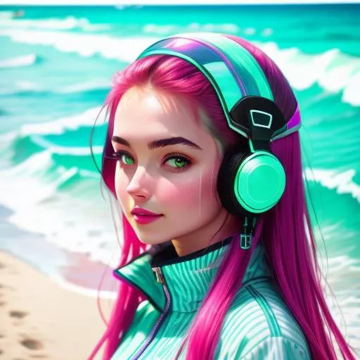 woman at the beach <lora:DonMCyb3rSp4c3-000010(1):1> donmcyb3rsp4c3