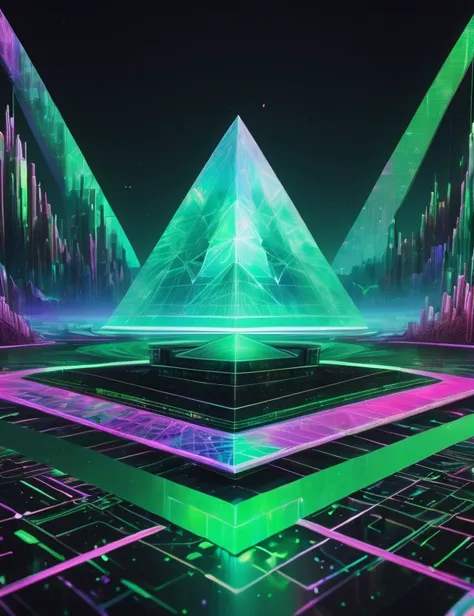 A futuristic futuristic city with neon lights and a pyramid - SeaArt AI