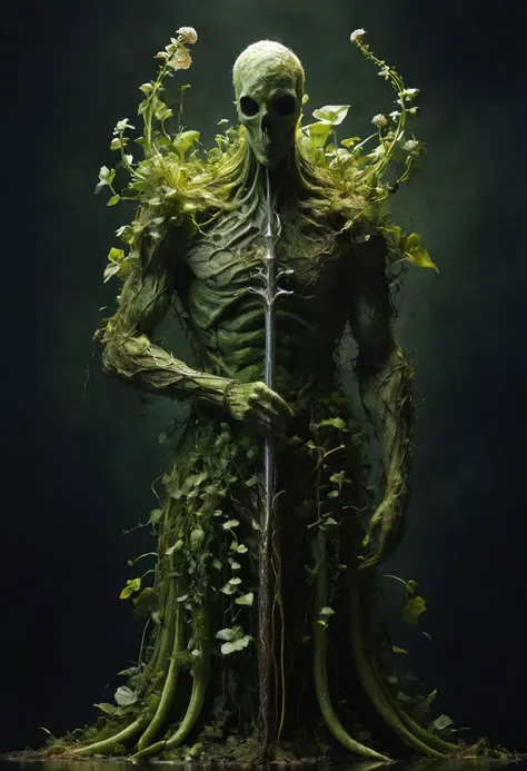 super closeup portrait, A DARK ghst Silhouette. Perfect Hands,
Capture the essence of the mystical castle's gardener, armed with a sword, as he stands poised to trim a colossal, vibrant carnivorous plant. Take the shot from behind to emphasize the surreal and enchanting scene.