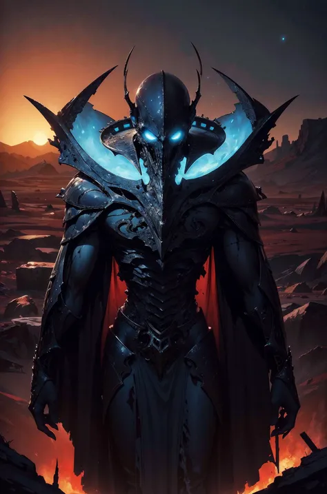 (masterpiece, sharp focus:1.2), BREAK (An ancient alien entity glowing with unknown energy, floating above a desolate landscape, depicted in a style with aliens, otherworldly colors, sharp contrasts, surreal forms:1.1), BREAK (illuminated by the cold blue light of a dying moon, set against the backdrop of a barren battlefield where skeletal remains are half-buried in the soil under a blood-red sky:1.1), (art by Don Bluth:1.4), (elaborately detailed attire with extraordinary elements:1.1), (close-up shot:1.1), (hyperdetailed:1.1), (intricate details:1.0), (Refined details:1.1), (best quality:1.1), (high resolution:1.2)