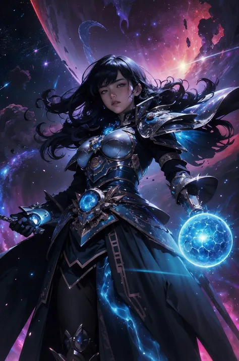 (masterpiece, sharp focus:1.2), BREAK (A celestial knight clad in radiant stardust armor, their sword blazing with the energy of a dying star, depicted in a style with high-contrast cosmic colors, sharp edges, and radiant energy:1.1), BREAK (A single wilted black rose clutched in their hand, illuminated by the brilliant light of a supernova, set against the backdrop of a crumbling asteroid field with distant galaxies swirling beyond:1.1), (art by Otomo Katsuhiro:1.4), (elaborately detailed attire with extraordinary elements:1.1), (hyperdetailed:1.1), (intricate details:1.0), (Refined details:1.1), (best quality:1.1), (high resolution:1.2)