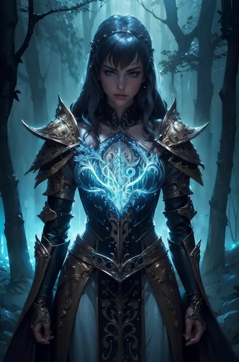 (masterpiece, sharp focus, clean lines:1.2), BREAK (Photo of a cinematic shot of a female medieval knight with a glowing sword in a rain-soaked enchanted forest, their armor reflecting the eerie glow of bioluminescent plants, intricate runes on their sword and armor illuminated by bursts of light, rain creating a misty atmosphere, high contrast, dynamic lighting, mystical elements:1.1), BREAK (art by Don Bluth:1.4), (elaborately detailed attire with extraordinary elements:1.1), (hyperdetailed:1.1), (intricate details:1.0), (Refined details:1.1), (best quality:1.1), (high resolution:1.2)