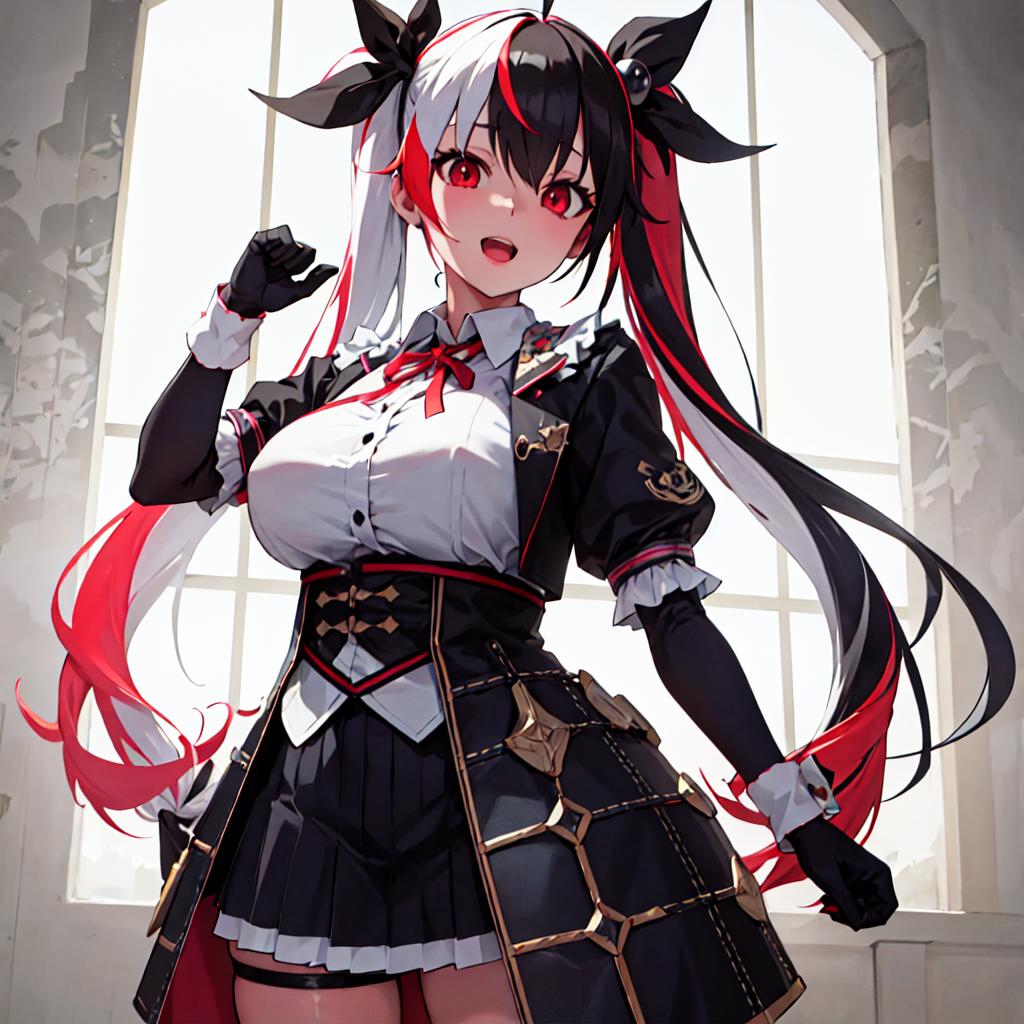 Anime girl with long black hair and red and white hair - SeaArt AI