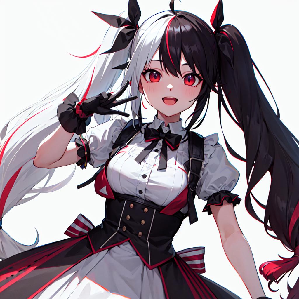 Anime girl with long black hair and red eyes holding a knife - SeaArt AI