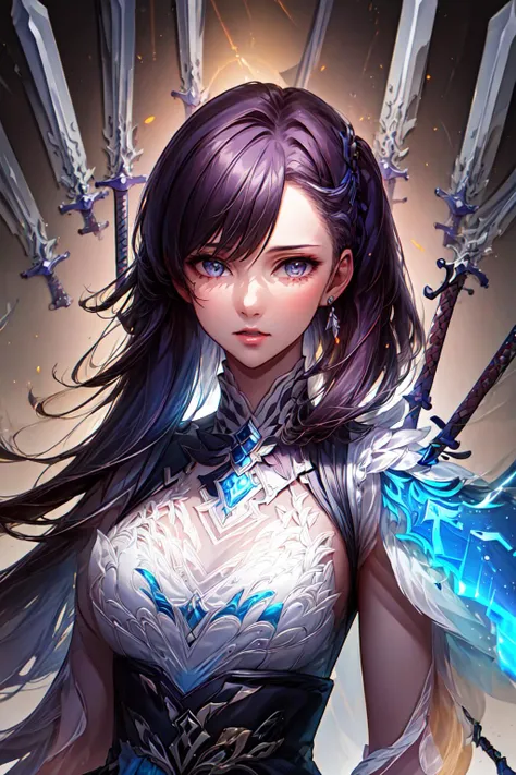 1girl,violet hair, wanjian, weapon , ((multiple floating weapon:1.6)), (body aura:1.4),channeling , hair floating, <lora:wanjian01:1>, <lora:add_detail:1>,
//
volumetric lighting, dynamic lighting, dynamic composition, reflection, caustics, subsurface scattering, (masterpiece, best quality, ultra-detailed, best shadow), high contrast, (best illumination, an extremely delicate and beautiful), ((cinematic light)), colorful, hyper detail, dramatic light, intricate details, stunning gradient colors, no watermark signature,(detailed background),(ultra detailed), (best shadow:1.1)+++++,(high contrast)+++,(best illumination)+++,
//
, (()), Anime, Manga, RTX, SSAO, ((upper body:1.2)), portrait, (8k resolution), 8k, 8kres, 8k res, absurdres, high resolution, ((high quality:1.2, masterpiece:1.2)), , (()), Anime, Manga, RTX, SSAO, ((upper body:1.2)), portrait, (8k resolution), 8k, 8kres, 8k res, absurdres, high resolution, ((high quality:1.2, masterpiece:1.2)),