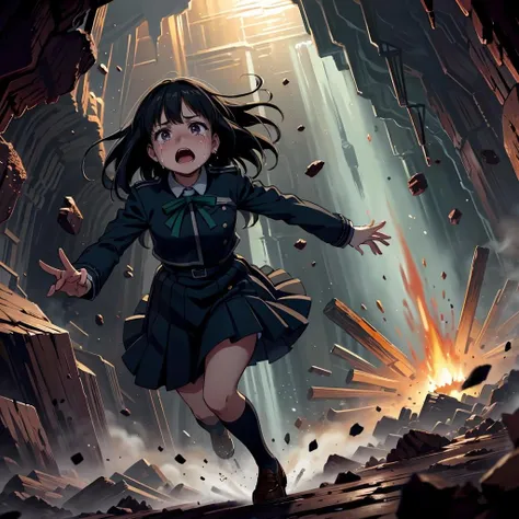 masterpiece,best quality,highly detailed,1girl,solo,scared,panicking,open mouth,crying,crying with eyes open,tears,tearing up,screaming,
<lora:takina_inoue_v1:0.75>, takina inoue,purple eyes,black hair,long hair,lycoris uniform,green ribbon,long sleeves,two-tone dress,pleated dress,collared shirt,kneehighs,
BREAK
<lora:escapingCave:0.4>,caveRunning,running,cave,debris,dark,dark theme,full body,