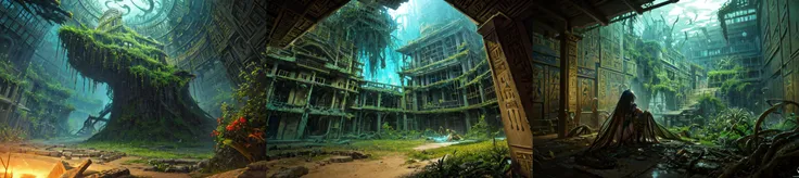 (otherworldly, otherworldly atmosphere, otherworldly appearance), highly insanely detailed, masterpiece, top quality, best quality, highres, 4k, 8k, RAW photo, ((ancient egyptian theme:1.2)), 
(long_hair, long hair, random colors hair, glowing hair, hair over one eye, long messy hair), 
(eyelashes, eyeliner, eyeshadow, eyelashes), 
collar, earrings, jewelry, necklace, armlet, 
tentacle, (underwater), nsfw, 
Homestay, Resort, Guest House, 
building, structure, still life, swirling energy, 
action pose, 
drunk, closed eyes, 
abandoned building, shopping mall, overgrown with vegetation, [volumetric fog], cinematic lighting, colorful, 
<lora:Scifi_Design:0.8>, 1girl, (fantasy world)