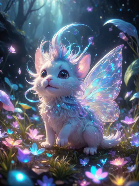 dreamscape a cute creature, no human, a lot of little details, by ayami kojima, smooth shading, 8k, cinematic composition, octane render, concept art, trending on artstation, digital painting, anime, disney, pixar, 8k, hd, dof, kodak film, volumetric lighting, subsurface scattering, photorealistic, octane <lora:EnvyMagicalXL01:0.8> magical  <lora:Fluid holography:0.4> holography, [prompt] <lora:LCM_LoRA_Weights:0.7>, surreal, ethereal, dreamy, mysterious, fantasy, highly detailed