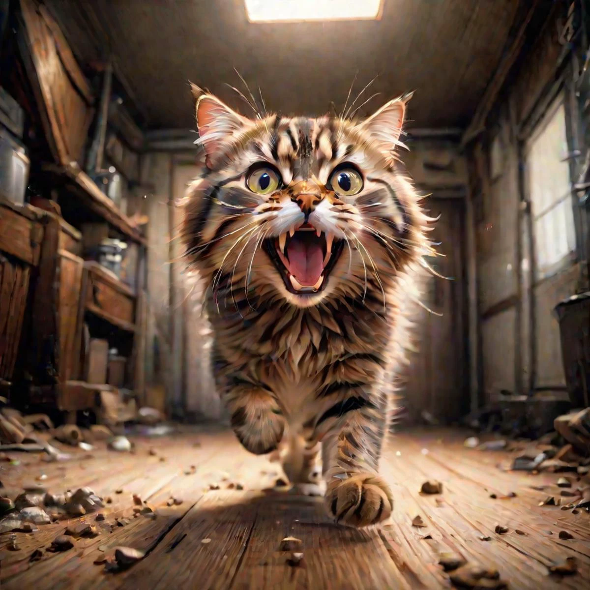 happy syberian cat attacking camera, realistic photo, <lora:LCM_LoRA_Weights:0.65>, high quality, SimplePositiveXLv2, masterpiece, best quality, unreal engine, 8k, 4k, extremely clear, ultra detailed, cinematic film still, shallow depth of field, vignette, highly detailed, Hollywood movie