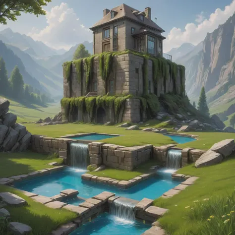 ((best quality)), ((masterpiece)), ((realistic)), (detailed), Fields Mountaineer,Hidden Pools,Nanobots,Pilaster, Uninviting