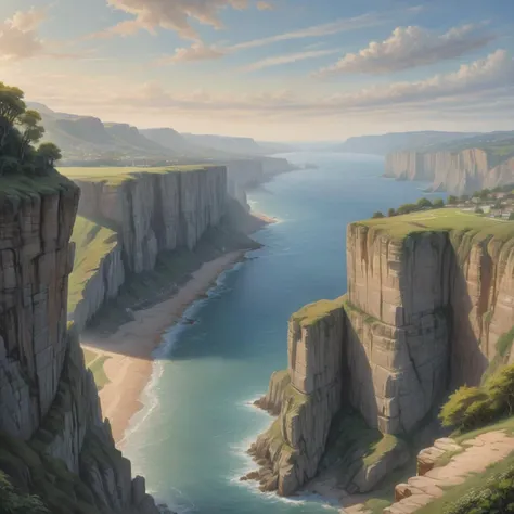 ((best quality)), ((masterpiece)), ((realistic)), (detailed), Cliffs Skyline View,Cliff, Languages,Evocative,Tranquil,Angelic,Parks