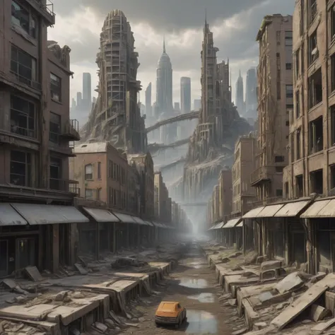 ((best quality)), ((masterpiece)), ((realistic)), (detailed), Dystopian Cityscape Fossil
