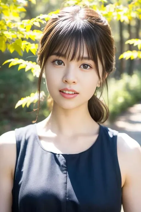 1girl,(wearing a beautiful dress:1.2),(RAW photo, best quality), (realistic, photo-realistic:1.4), masterpiece, an extremely delicate and beautiful, extremely detailed, 2k wallpaper, Amazing, finely detail, extremely detailed CG unity 8k wallpaper, ultra-detailed, highres, soft light, beautiful detailed girl, extremely detailed eyes and face, beautiful detailed nose, beautiful detailed eyes,cinematic lighting,in a beautiful forest of pine trees at a Japanese countryside,autumn scenery,maple trees in autumn,by a small rocky river,perfect anatomy,slender body,smiling, <lora:matsudakonoka_lora:0.8>