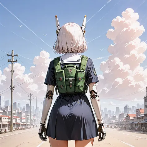 score_9, score_8_up, score_7_up, source_anime, very aesthetic, best quality, absurdres, (rating_safe)
break
1girl, solo, white hair, medium hair, Unit emblem, short sleeves, Cyborg Combat Girl, Mecha mask, headgear, Backpack
nun motif combat uniform
smirk, blush
street, Ravaged City, Battlefield, cloudy, tokyo, harajuku
<lora:cybe_arm:0.7> cybe_arm, cybernetic mechanical arm, Full mechanical prosthetic arm, face
hand fan
break
from behind, rear view
<lora:detail_bg:0.6>, <lora:sdxl_lightning_8step_lora:1>