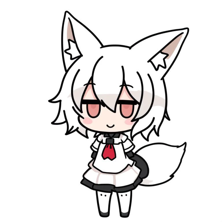 <lora:chibi_2DSD:0.5>, white_background, (|_|:1), fox girl