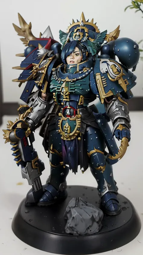 masterpiece,
<lora:IchigoV1:0.8> ICHIGO, GREEN EYES, BLUE HAIR, SHORT HAIR, HAIR ORNAMENT, HAIRCLIP, BANGS,
1girl,
(warhammer 40k:1.2), "space marine armor",
<lora:edgWar40KAdeptaSororitas:0.5> EDGADEPTA ,WEARING EDGADEPTA,POWER ARMOR,SHOULDER ARMOR,SKULL EMBLEM
<lora:Pmini_v4.0:0.7> PMINI STYLE, MINIATURE, on a base