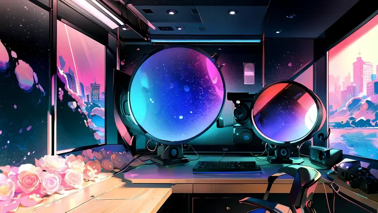 <lora:Neon_Isometric:.7> (masterpiece),((Isometric)),  ((Animated Neon)), (kawaii bedroom vaporwave scene), bright lights coming from the blinds on the windows with gaming computer on a desk, (perfect composition), (golden ratio), (centered) ,(extreme light and shadow) ,(best illustration),  side-lighting ,(bloom), (shine), lighting, ray tracing, (extremely detailed CG unity 8k wallpaper), depth_of_field, very detailed background, highly detailed background, Masterpiece, Ultra detailed, great composition,Dynamic angle,[Bottle bottom],(wide shot), extremely delicate and beautiful,(Highest picture quality), (Master's work)<lora:sunAndShadow_v10:.3> <lora:starryStyle_v20:.3>