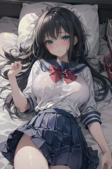 nsfw, (highly detailed beautiful face and eyes:1.2), (((lying))), bbfumika, idolmaster, long hair, hairband, (Sailor School uniform:1.5), ((huge breasted)), ((white pantie)), 1girl, solo, (lift shirt:1.5), (show off breasts:1.5), (spread legs, legs up), (pleated mini skirt:1.3), from below, (white pantie, lift skirt, pantie shot, blush), (blushing:1.2), (town overview), detailed landscape, (best quality,masterpiece:1.2), intricate details, extremely detailed,8k resolution, natural lighting,