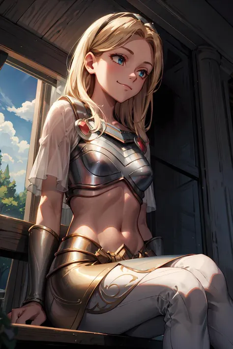 <lora:lux_leagueoflegends-v1:1>, lux101, serene, closed mouth, smile, stomach, sitting down, from below