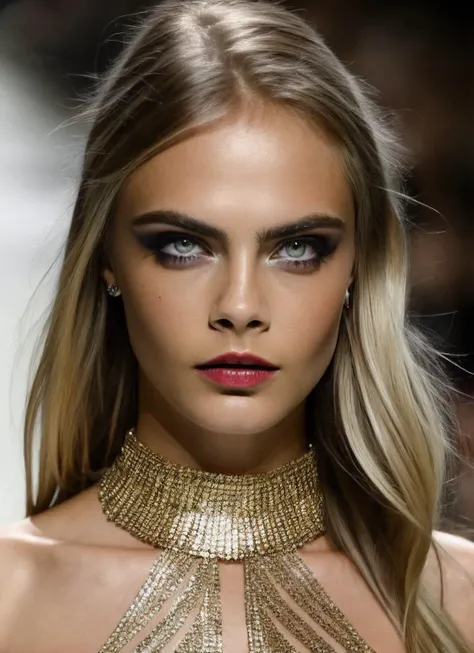 modelshoot style, raw photo of a supermodel sks woman wearing shimmering clothes walking on the ramp at milan fashion show, tattoos, 8k, intricate details, detailed face and eyes,(rendered eyes) <lora:epiNoiseoffset_v2:1>, <lora:locon_caradelevigne_v1_from_v1_64_32:1.3>