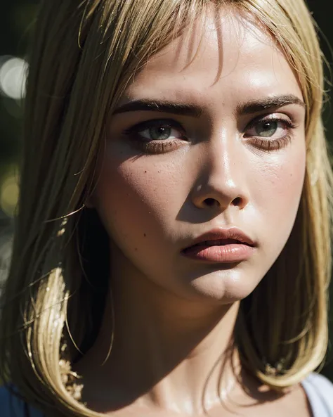 sks woman, close up shot, one (20 years old beautiful girl),look at viewer, YellowGreen __hair_style__, cleavage, big breast, chilli_pepper clothes, __skin2__, pond, face accessories, intricate, delicate, cinematic light, realistic details, sharp focus, detailed skin,clear image, <lyco:caraDelevingne_v10:1.3>