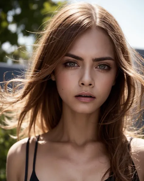 sks woman, close up shot, one (20 years old beautiful girl),look at viewer,  ginger_brown __hair_style__, cleavage, big breast,  Wheat clothes, __skin2__, planetarium, face accessories, intricate, delicate, cinematic light, realistic details, sharp focus, detailed skin,clear image, <lyco:caraDelevingne_v10:1.3>