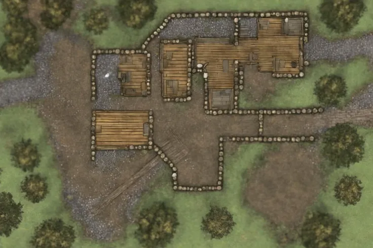 2d dnd battlemap, dungeon, forest, hills, river, unreal engine 5, detailed, 8k, high resolution, (masterpiece), hyper detailed, photorealistic