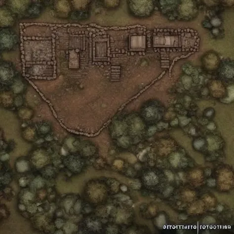 A 2d dnd battlemap (grid) of a forest fortress, photorealistic, octane render, fine details, paths, rooms <lora:epiNoiseoffset_v2:1>