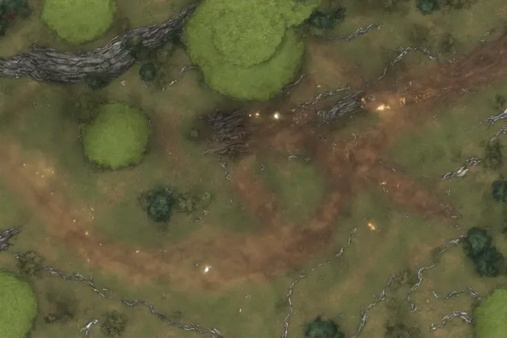 2d dnd battlemap, dungeon, forest, hills, river, unreal engine 5, detailed, 8k, high resolution, (masterpiece), hyper detailed, photorealistic