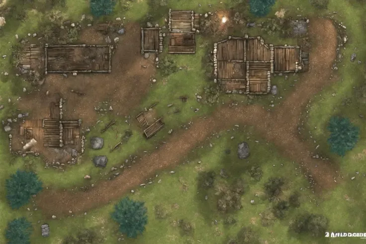 2d dnd battlemap, dungeon, forest, hills, river, unreal engine 5, detailed, 8k, high resolution, (masterpiece), hyper detailed, photorealistic
