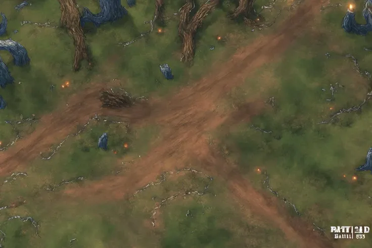 2d dnd battlemap, dungeon, forest, hills, river, unreal engine 5, detailed, 8k, high resolution, (masterpiece), hyper detailed, photorealistic