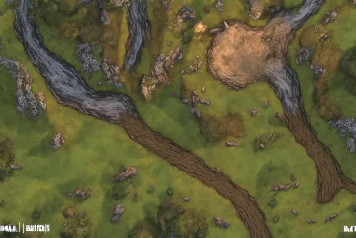 2d dnd battlemap, dungeon, forest, hills, river, unreal engine 5, detailed, 8k, high resolution, (masterpiece), hyper detailed, photorealistic