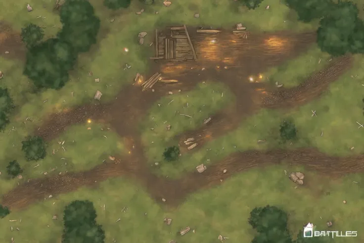 2d dnd battlemap, dungeon, forest, hills, river, unreal engine 5, detailed, 8k, high resolution, (masterpiece), hyper detailed, photorealistic
