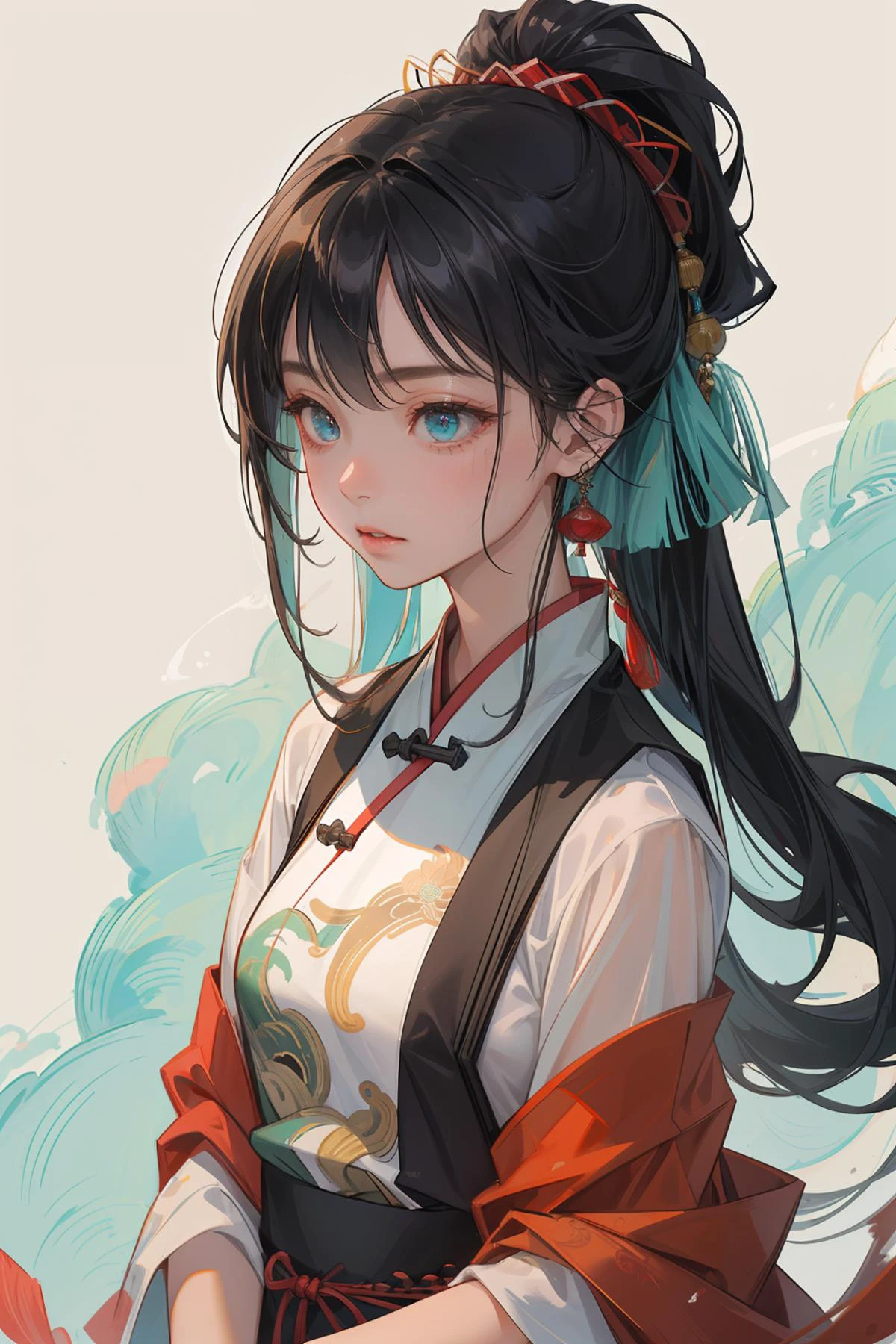 close shot,best qualityï¼(masterpiece:1.3),medium shot, basement, spiritual energy flowing,(solo:1.2),(1girl:1.4),,black hair,aqua eyes,messy_long_hair,Practicing, meditating,Immortal, cultivationï¼Chinese girlï¼traditional Chinese painting,inkwash painting,,(((detailed background))), wallpaper,Parting art, mandala,chaos,red tone color,Radial, streamlined,art design,burst,