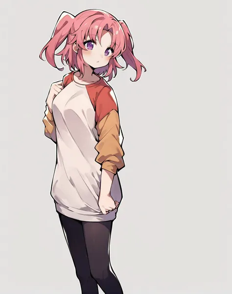 score_9,score_8_up,score_7_up,4k,uncensored,masterpiece,best quality,prefect lighting,very aesthetic,anime,rating safe,
1girl,kobeni-casual,yonomori kobeni,purple eyes,pink hair,two side up,sweater,raglan sleeves,black pantyhose,<lora:yonomori kobeni_PONY_last>,standing,:d,