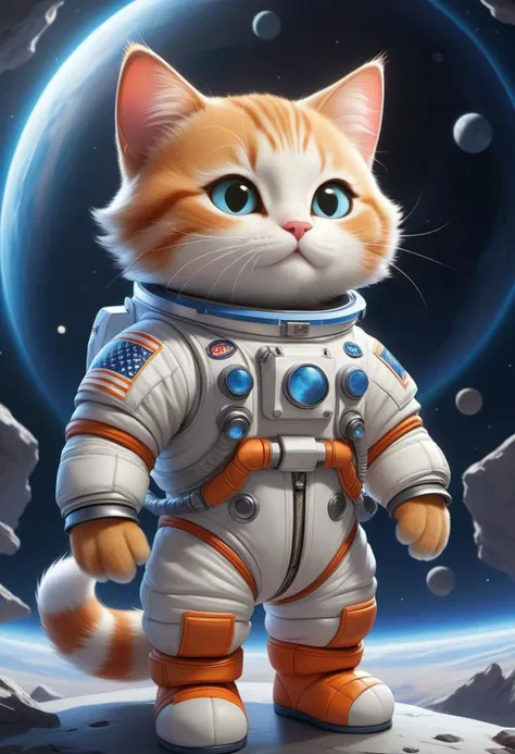 (anime, cartoon) cat in an astronaut spacesuit, Joy, A game, Paints, Fantasy, Cute, Childhood, Entertainment, Adventure, Smile, symmetrical, highly detailed, digital painting, artstation, concept art, smooth, sharp focus, illustration, volumetric lighting, epic Composition, 8k, oil painting, cgsociety