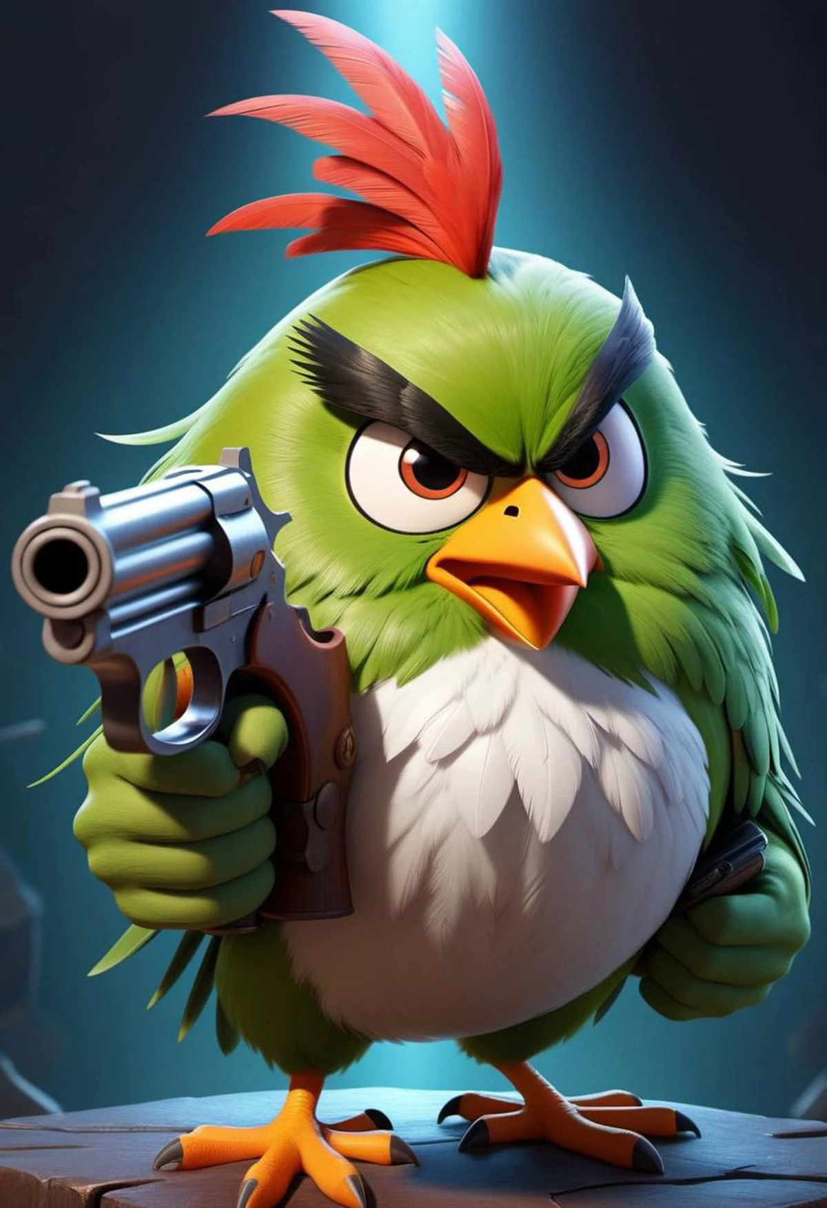 ASCIIMasterpiece (monsterpunk zombie) cartoon of a (((angry bird with a gun))), maniac, crazy, symmetrical, fractal, highly detailed, digital painting, artstation, concept art, sharp focus, illustration, volumetric lighting, epic Composition, 8k, oil painting, cgsociety