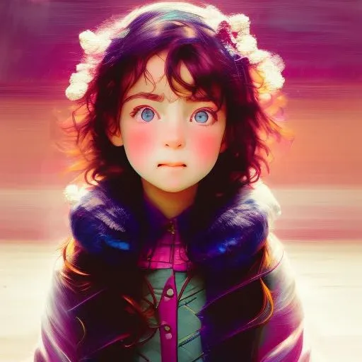a portrait of a girl in snow, blush face