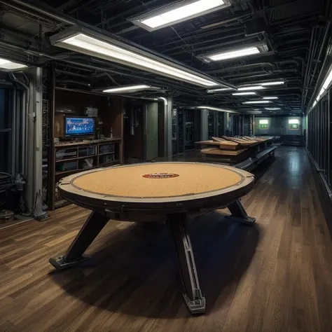 ((best quality)), ((masterpiece)), ((realistic)), (detailed), Spaceship Bridge and Command Center, Bowls,Table, Cork Flooring, Fluorescent Tubes, Downlighting, Mythpunk, sci-fi, ((masterpiece)), absurdres, HDR, <lora:add_detail:1>, <lora:LowRA:0.5>