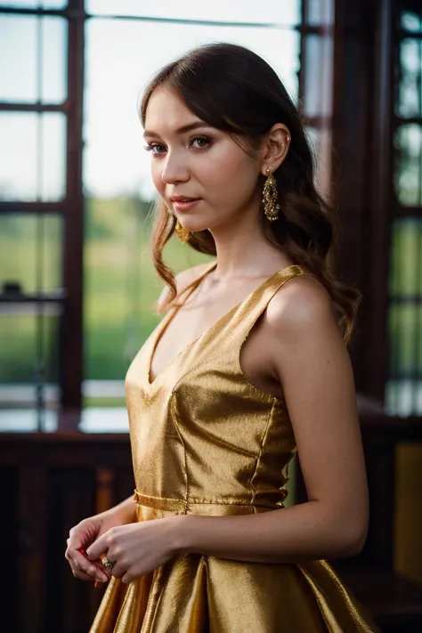A stunning intricate full color portrait of a cute woman,wearing a formal dress, happy, epic character composition,by ilya kuvshinov, alessio albi, nina masic,sharp focus, natural lighting, subsurface scattering, f2, 35mm, film grain, half body shot   <lora:natalyvon-000005:1>