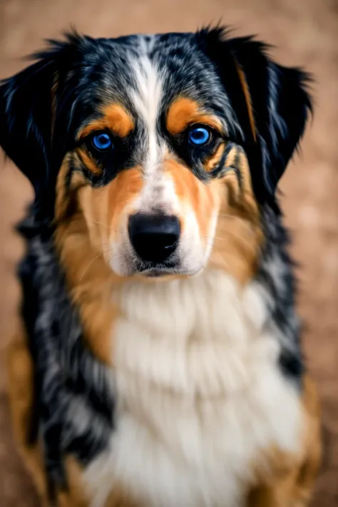 masterpiece, best quality, photo of novadog, dog, solo, blue eyes, close-up, realistic