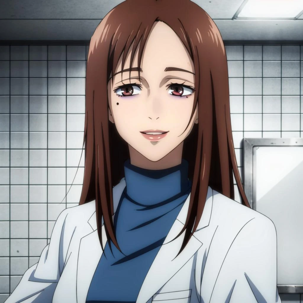masterpiece,high quality,solo,
<lora:ShokoIeiri001:0.7>,looking at viewer,smile,parted lips,
ShokoIeiri,1woman,
1 mole,eyeshadow,
labcoat,open clothes,
turtleneck sweater,