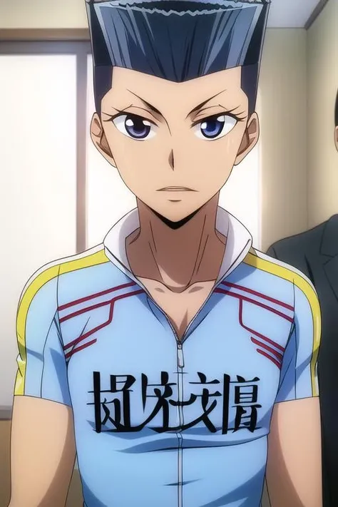 masterpiece, best quality, extremely delicate and beautiful, highres, original, <lora:TouichirouIzumida:0.8>, TouichirouIzumida, black hair, blue eyes, club uniform, short hair, topknot, 1boy, male, man, upper body, indoors,