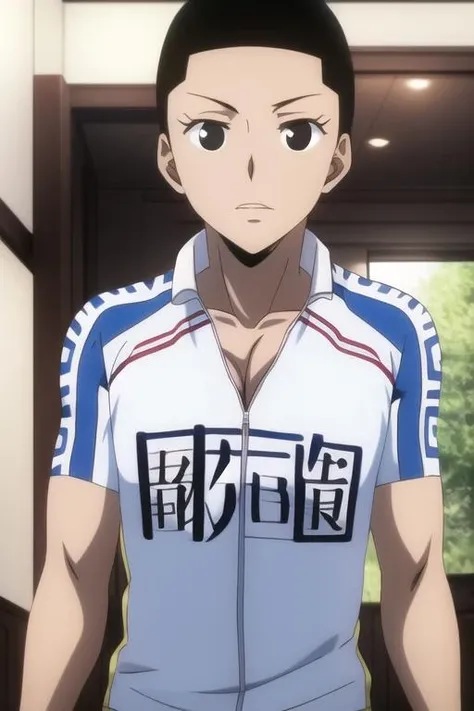 masterpiece, best quality, extremely delicate and beautiful, highres, original,  <lora:TouichirouIzumida:0.8>, TouichirouIzumida, black hair, black eyes, club uniform, shaved hair, 1boy, male, man, upper body, indoors,